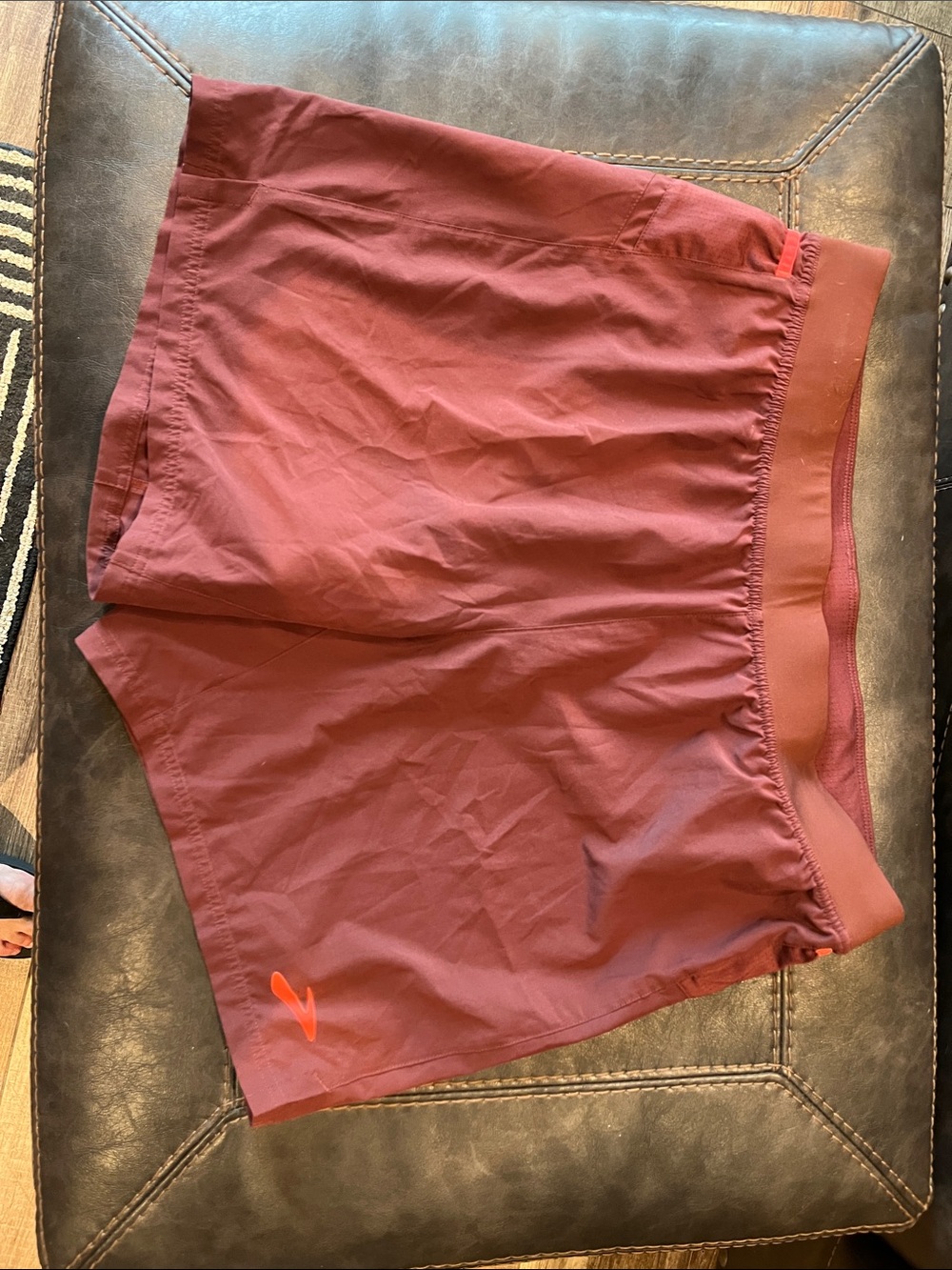 Brooks Maroon Training Shorts with Red/Orange Trim Waistband